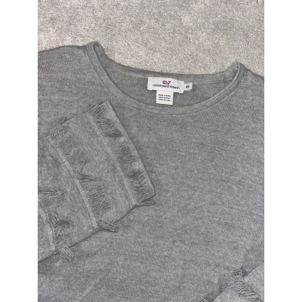 vineyard vines fringe sleeve sweater xs gray